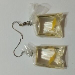 Yellow Fish In A Bag  1" Earrings